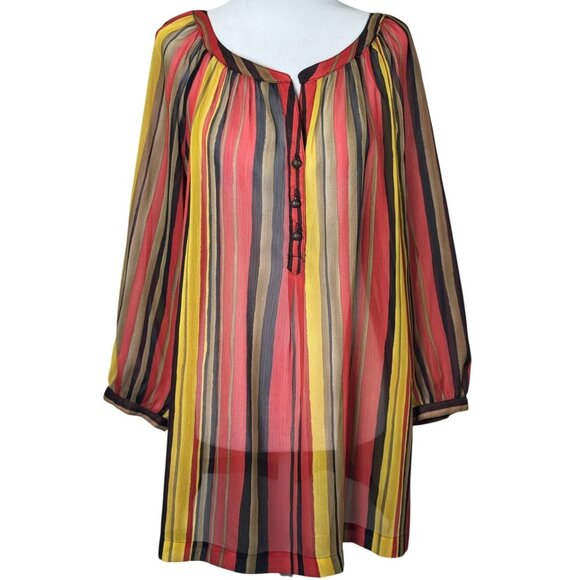 Jones New York Sport Size XL Women Sheer Multicolor Striped Blouse - Picture 2 of 11